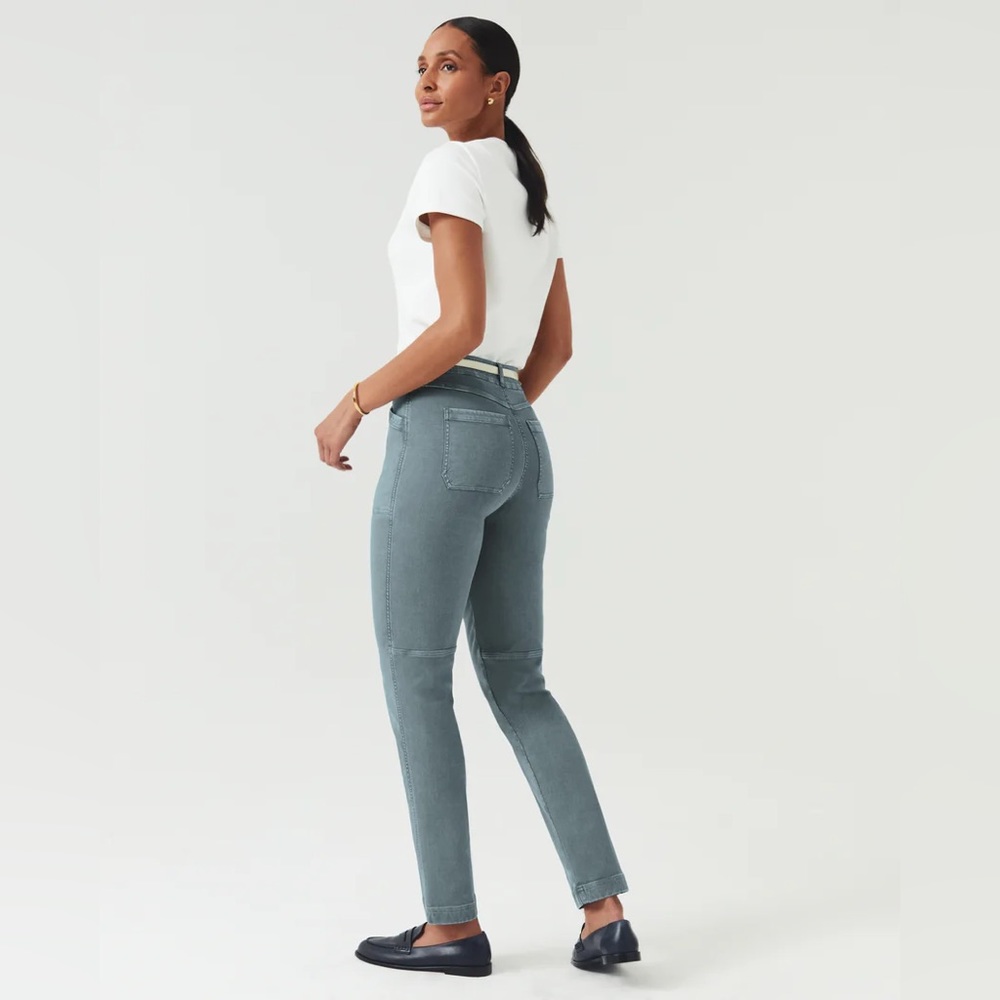 New Spanx Stretch Twill Straight-leg pants. Petite 1X. Hazy Blue Grey. - Picture 2 of 11